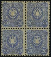 Dt. Reich 42a VB (*), 1880, 20 Pf. Violettultramarin Im Viererblock, Ohne Gummi, Etwas Unfrisch Sonst Pracht, Gepr. Zenk - Oblitérés