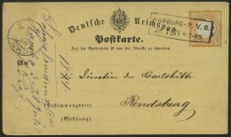 Dt. Reich 18 BRIEF, 1874, 1/2 Gr. Orange Auf Postkarte Mit R2 HAMBURG-P.V.6, Nach Rendsburg, Feinst - Oblitérés