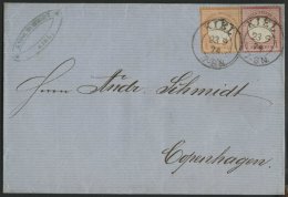 Dt. Reich 18/9 BRIEF, 1874, 1/2 Gr. Orange (rechts Einriss) Und 1 Gr. Rotkarmin Mit K2 KIEL Auf Brief Nach Copenhagen, S - Usati
