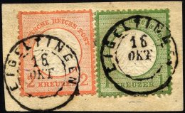 Dt. Reich 7/8 BrfStk, 1872, 1 Kr. Gelblichgrün Und 2 Kr. Ziegelrot Auf Briefstück Mit K2 EIGELTINGEN, Pracht ( - Usati