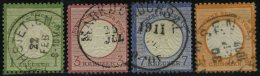 Dt. Reich 7,9/10,14 O, 1872, 1, 3, 7 Kr. Und 1/2 Gr. Kleine Brustschilde, 4 Prachtwerte, Mi. 275.- - Oblitérés