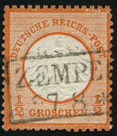 Dt. Reich 3X O, 1872, 1/2 Gr. Ziegelrot Mit Plattenfehler Helle Punkte Im Rahmen Oben Rechts, R2 ZEMPEL(BURG), übli - Used Stamps