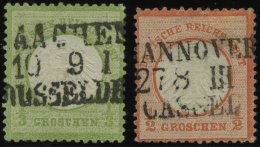 Dt. Reich 2a,3 O, 1872, 1/3 Gr. Gelblichgrün Und 1/2 Gr. Ziegelrot Mit Zentrischen L3 AACHEN/DÜSSELDORF Und HA - Usati