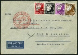 BAHNPOST Hamburg-Flensburg (Zug 960), 1936, Auf Luftpostbrief Nach Rio De Janeiro, Feinst - Machines à Affranchir (EMA)