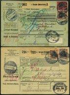 BAHNPOST Frankfurt-Karlsruhe-Basel, 1911, Auf 2 Auslands-Paketkarten In Die Schweiz, Feinst - Frankeermachines (EMA)