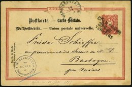 BAHNPOST DR P 14 BRIEF, Cöln-Verriers, L3 Und Firmenstempel DÜREN Auf 10 Pf. Ganzsachenkarte Von 1887, Feinst - Frankeermachines (EMA)