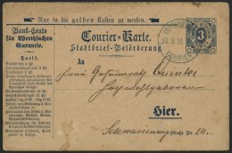 KIEL A P 1 BRIEF, COURIER: 1895, 3 Pf. Blau, Blauer Stempel 20.9.95, Etwas Fleckig Sonst Pracht - Postes Privées & Locales