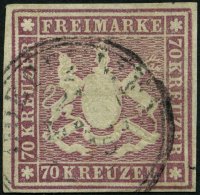 WÜRTTEMBERG 42b O, 1873, 70 Kr. Rotlila, K3, Repariert Wie Pracht, Gepr. Thoma, Mi. (5000.-) - Other & Unclassified