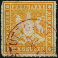 WÜRTTEMBERG 34 O, 1867, 18 Kr. Orangegelb Mit Rotem K1 STUTTGART, Zwei Ecken Etwas Rund Sonst Dekoratives Prachtst& - Altri & Non Classificati