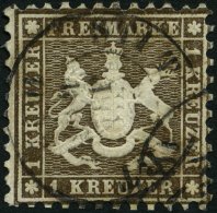 WÜRTTEMBERG 21 O, 1862, 1 Kr. Braun, Rückseitiger Tintenspiegel, üblich Gezähnt Pracht, Mi. 550.- - Otros & Sin Clasificación