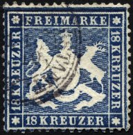 WÜRTTEMBERG 20y O, 1862, 18 Kr. Blau, Marke Vom Oberrand Stammend, Ein Paar Helle Pünktchen Sonst Farbfrisch P - Otros & Sin Clasificación