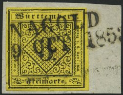 WÜRTTEMBERG 2d BrfStk, 1851, 3 Kr. Schwarz Auf Dunkelgelb, Type II, L2 NAGOLD, Kabinettbriefstück, Gepr. Heinr - Other & Unclassified