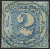 THURN Und TAXIS 49 O, 1866, 2 Gr. Mittelblau, Zentrischer Blauer Nummernstempel (Nummer Nicht Klar Erkennbar), Pracht, G - Autres & Non Classés