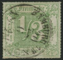 THURN Und TAXIS 46 O, 1867, 1/3 Sgr. Dunkelgelblichgrün, K1 HAMBURG TuT, Kleine Rückseitige Aufrauhung, Feinst - Autres & Non Classés