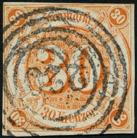 THURN Und TAXIS 25 O, 1859, 30 Kr. Orange, Nummernstempel 220, Oben Rechts Minimal Tangiert Sonst Allseits Vollrandig, P - Other & Unclassified