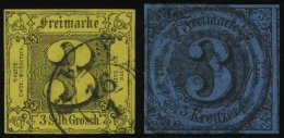 THURN Und TAXIS 6a,8 O, 1852, 3 Gr. Schwarz Auf Braungelb Und 3 Kr. Schwarz Auf Blau, 2 Allseits Breitrandige Prachtwert - Other & Unclassified