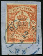OLDENBURG 13 BrfStk, 1861, 2 Gr. Schwärzlichrotorange, Rechts Teils Berührt Und Waagerechter Bruch Sonst Dekor - Oldenburg