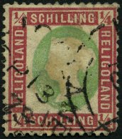 HELGOLAND 8a O, 1873, 1/4 S. Dunkelrotkarmin/lebhaftgelblichgrün Mit Rundstempel (25% Aufschlag!), Stark Repariert, - Héligoland