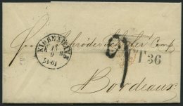 HAMBURG - GRENZÜBERGANGSSTEMPEL 1862, TT 36, L1 Auf Brief Von Copenhagen (K1) Nach Bordeaux, Rückseitig Divers - Prephilately