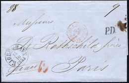 HAMBURG - GRENZÜBERGANGSSTEMPEL 1856, P.D., Schwarzer L1 Auf Brief Von Copenhagen (K1) Nach Paris, Rückseitig - [Voorlopers