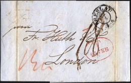 HAMBURG - GRENZÜBERGANGSSTEMPEL 1845, T 25 FEB, In Rot Auf Brief Von BRESLAU Nach London, Rückseitiger Durchga - [Voorlopers