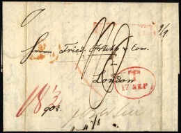 HAMBURG - GRENZÜBERGANGSSTEMPEL 1844, T 17 SEP, In Rot Auf Brief Von Meuritz (Polen) Nach London, Roter, Nicht Lesb - [Voorlopers