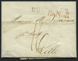 HAMBURG - GRENZÜBERGANGSSTEMPEL 1796, D.HOLLANDE, L1 Auf Brief Nach Lille, Roter Stempel En. Num., Rückseitig - [Voorlopers