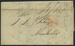 HAMBURG VORPHILA 1817, HAMBURG.,roter L2 Mit Turm Auf Brief Nach Manchester, Rückseitiger Transitstempel, Feinst - Other & Unclassified