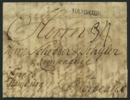 HAMBURG VORPHILA 1768, HAMBOURG, L1 Auf Forwarded-Letter Von Flensburg Nach Bordeaux, Handschriftlich Franco Hamburg, Ag - Otros & Sin Clasificación