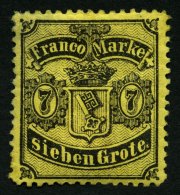 BREMEN 13 *, 1867, 7 Gr. Schwarz Auf Hellrötlichgelb, Stärkere Falzreste, Pracht, Mi. 190.- - Brême