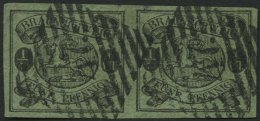 BRAUNSCHWEIG 10Ax Paar O, 1863, 1/2 Gr. Schwarz Auf Lebhaftgraugrün Im Waagerechten Paar (1 Mm Vortrennschnitt Im R - Brunswick