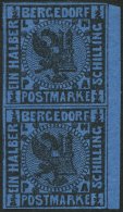 BERGEDORF 1b Paar **, 1867, 1/2 S. Schwarz Auf Blau Im Senkrechten Randpaar, Postfrisch, Leichte Diagonale Bugspur Sonst - Bergedorf