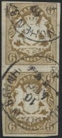 BAYERN 20 Paar O, 1868, 6 Kr. Ockerbraun Im Senkrechten Paar, K1 MÜNCHEN BAHNH., Pracht (waagerechten Bugspur Zwisc - Other & Unclassified