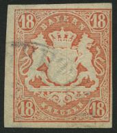 BAYERN 19 O, 1867, 18 Kr. Dunkelzinnoberrot, Pracht, Signiert H.K., Mi. 220.- - Altri & Non Classificati