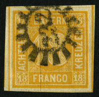 BAYERN 7 O, 1854, 18 Kr. Gelblichorange, Mühlrad-Stempel 232, Mit 4 Schnittlinien, Kabinett, Gepr. Brettl, Mi. (240 - Andere & Zonder Classificatie