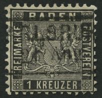 BADEN 13a O, 1862, 1 Kr. Schwarz, Kaum Sichtbare Bugspur Sonst Pracht, Mi. 120.- - Autres & Non Classés