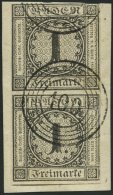 BADEN 5 Paar BrfStk, 1853, 1 Kr. Schwarz Im Senkrechten Paar, Nummernstempel 100 (NEUSTADT), Obere Marke Leicht Ber&uuml - Autres & Non Classés