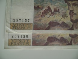 2 BILLET SERIE   CONSECUTIVE BANQUE DE FRANCE 20 FRANCS DEBUSSY ANEE 1986   FRANCS    FRANCAISE - 20 F 1980-1997 ''Debussy''