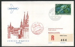 1967 Liechtenstein, Primo Volo First Fly Erstflug Swissair Zurigo - Mosca, Timbro Di Arrivo - Cartas & Documentos