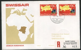 1970 Liechtenstein, Primo Volo First Fly Erstflug Swissair Zurigo - Kinshasa, Timbro Di Arrivo - Lettres & Documents