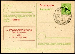 BRITISCHE ZONE P904 ZC Postkarte ZUDRUCK PHILATELISTENTAGUNG KÖLN Sost. 1946 - Provisional Issues British Zone