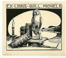 Ex-libris Guill Michiels  Gravure Livres Chouette Peinture Palette - Ex Libris