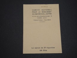 FRANCE  - Carnet De 20 Vignettes Du Maréchal Joffre, Scans Recto Et Verso - A Voir - L 4933 - Blokken & Postzegelboekjes