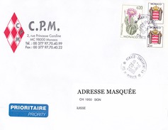 Lettre Prioritaire Voyagée De Monaco Pour La Suisse Le 20/09/2000 Tp De Monaco Cactus Et Blasons Superbe Exc 2495 - Covers & Documents