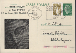 CP Entier  0,30 Marianne De Cheffer Sur Beige, Recto Divisé En Deux, Repiquée R. Françon, Oblit. 07 Annonay 22-3 1979 - Bijgewerkte Postkaarten  (voor 1995)
