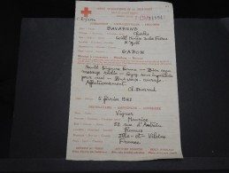 FRANCE - Croix Rouge - Formulaire De Correspondance Du Gabon Pour La France En 1942 - A Voir - L 4993 - Rotes Kreuz