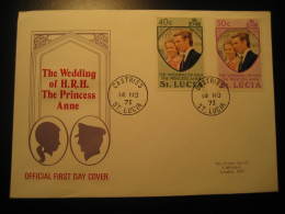 Castries 1973 Wedding HRH The Princess Anne Royalty 2 Stamp Set On FDC Cancel Cover ST. LUCIA British Colonies - Ste Lucie (...-1978)