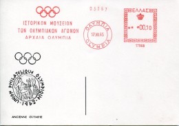 15061 Greece, Red Meter Freistempel Meter 1965 Olympia, Union Philatelique Olympique, Card - Marcofilia - EMA ( Maquina De Huellas A Franquear)