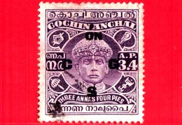 India - Cochin Anchal - Usato - 1938 - Sri Rama Varma III  - 3.4 - Piccolo Taglio - Cochin