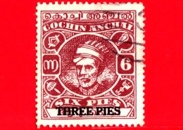 India - Cochin Anchal - Usato - 1944-48 - Maharaja Sri Kerala Varma II - Sovrastampato - 3 Su 6 - Cochin